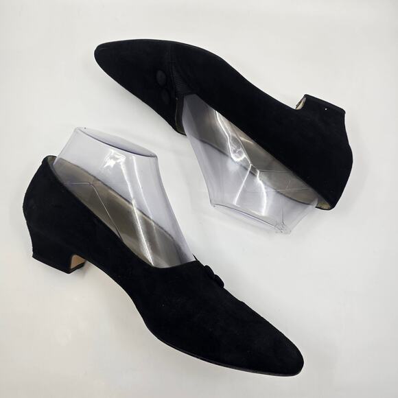 Cappagallo Suede Button Loafers Pointed Toes WMNS US Size 7W VTG Black Shoes - Picture 2 of 7